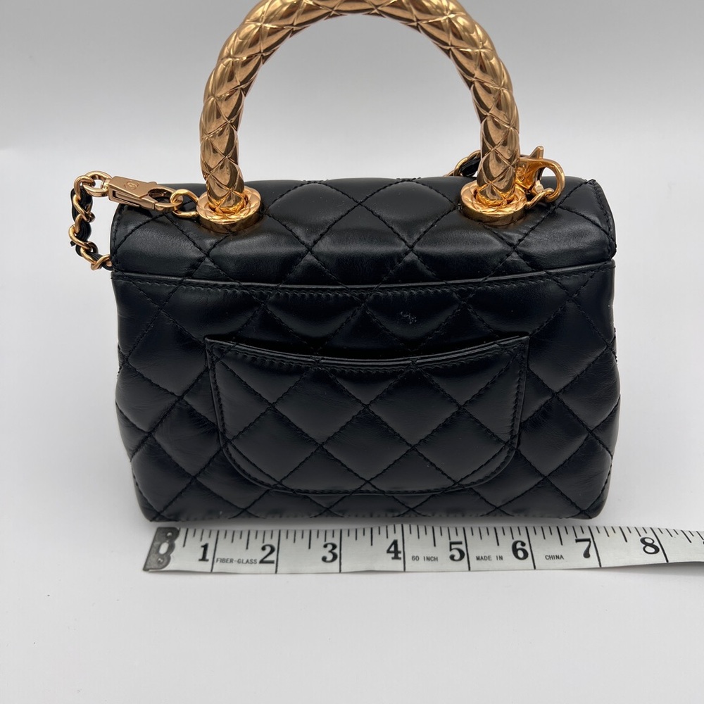 CHANEL Shiny Calfskin Quilted Mini Coco Chain Gold Handle Flap Black Bag - Picture 9 of 16